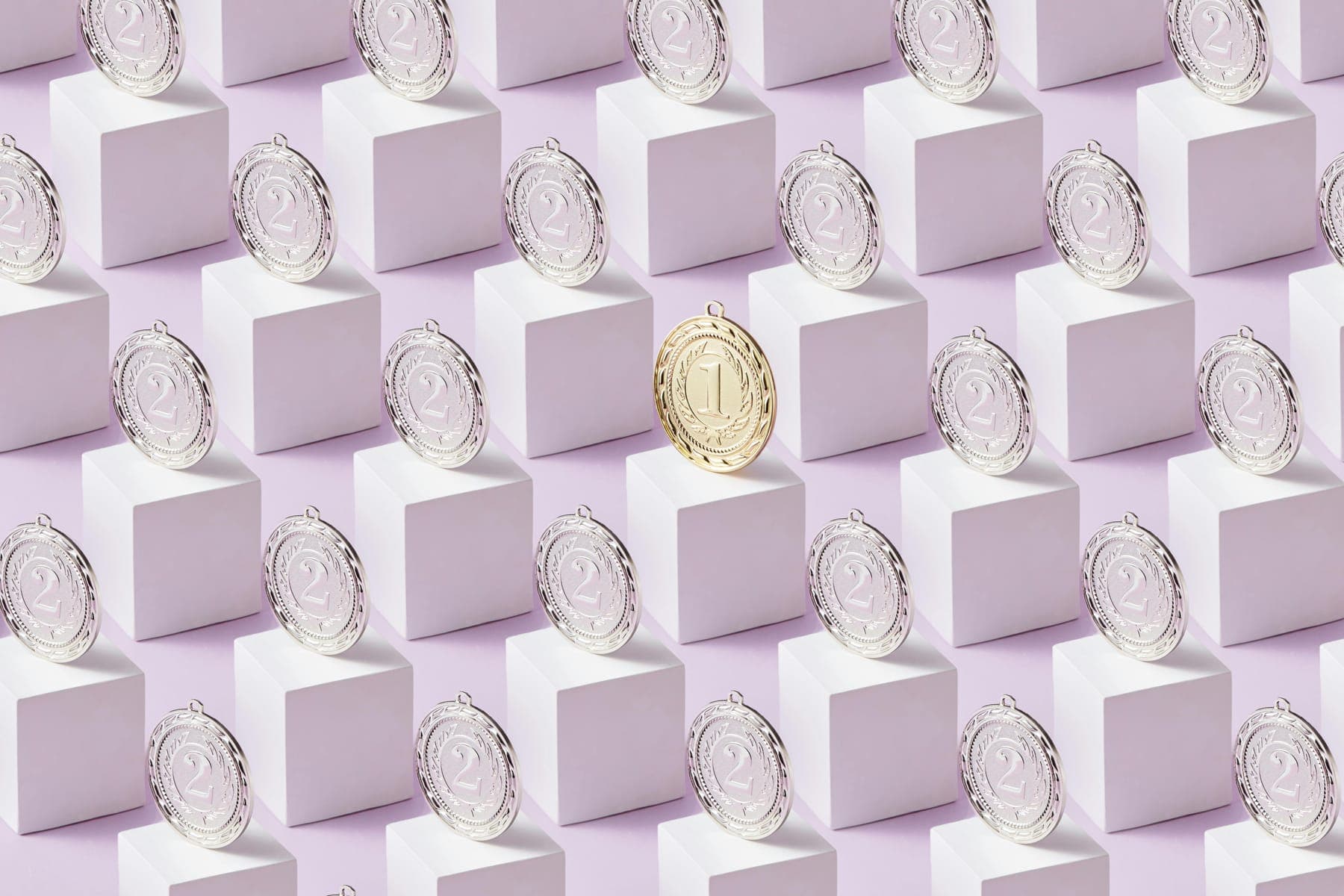One gold medal standing out among rows of silver — competitive advantage through AI